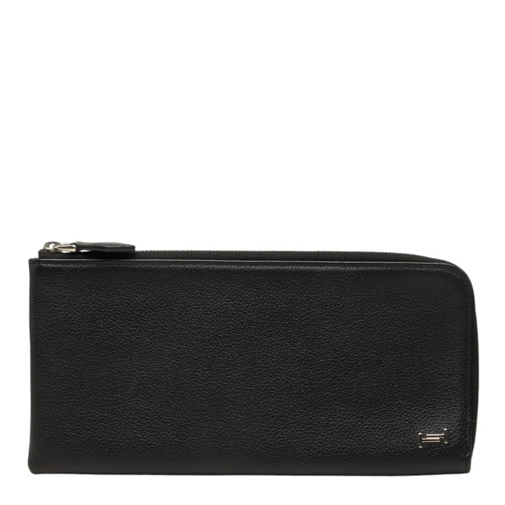 Tod's L-shaped zipper long wallet, black leather, women's.